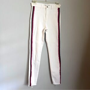 Zara Trafaluc Denim Collection Hi Rise Shaper Jeans Size 6 Red/Blk Stripes EUC
